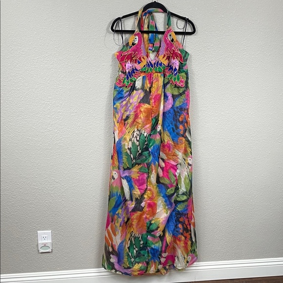 New Show Me Your Mumu Valentina Maxi Dress Midnight in Rio Parrot Sz XXL - Picture 4 of 14